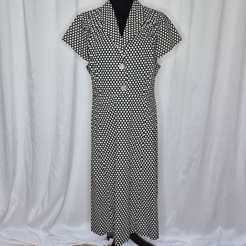TT1 April Cornell Black and White Polka Dot Midi Dress